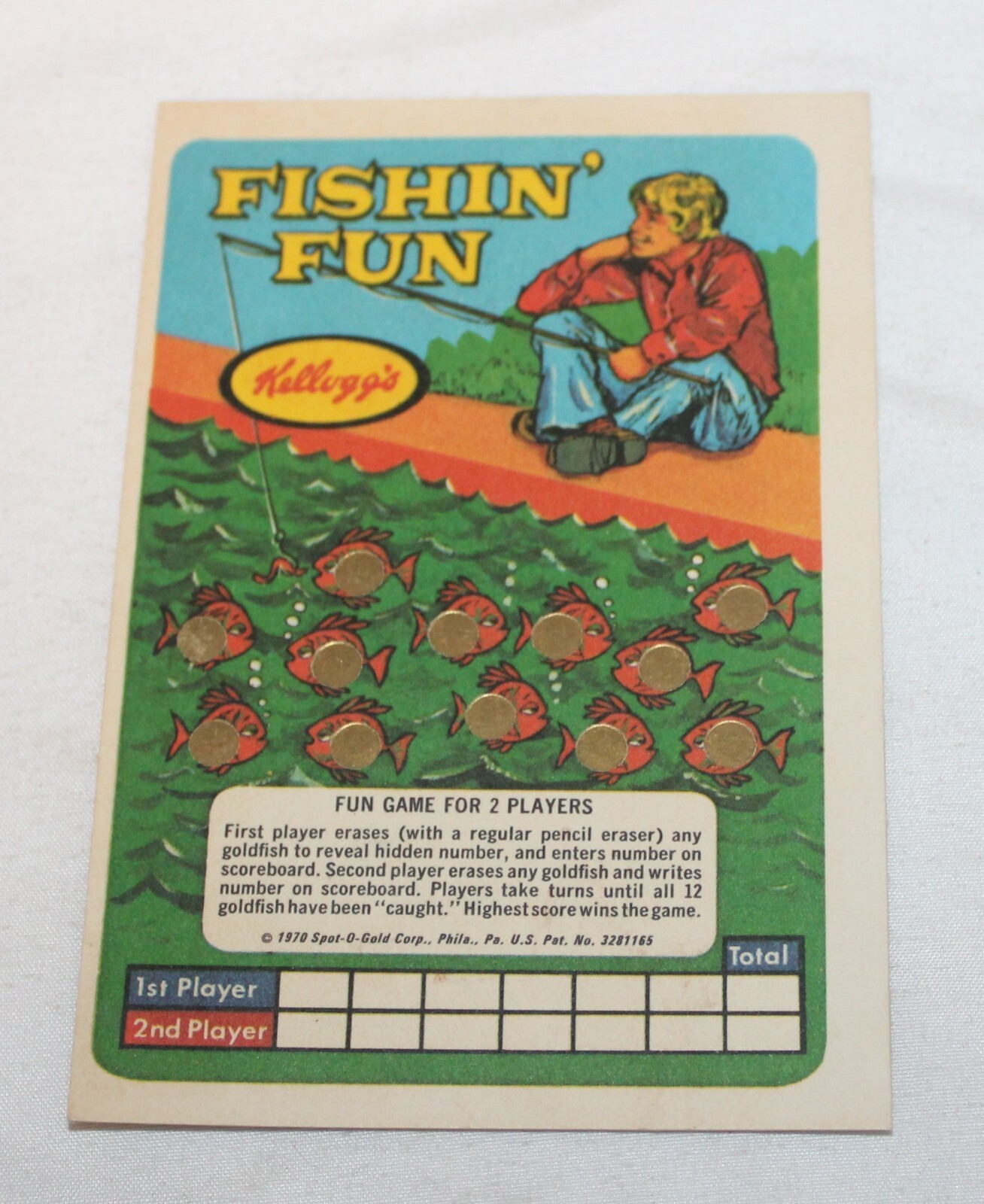VTG Kellogg's Cereal Premium 1971 Fishin' Fun Game Spot o Gold Card Rare Fishing