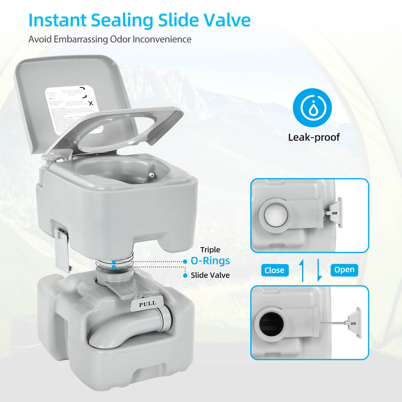 5.3 Gallon 20L Advanced Portable Toilet Flush Camping Travel Piston Pump Commode