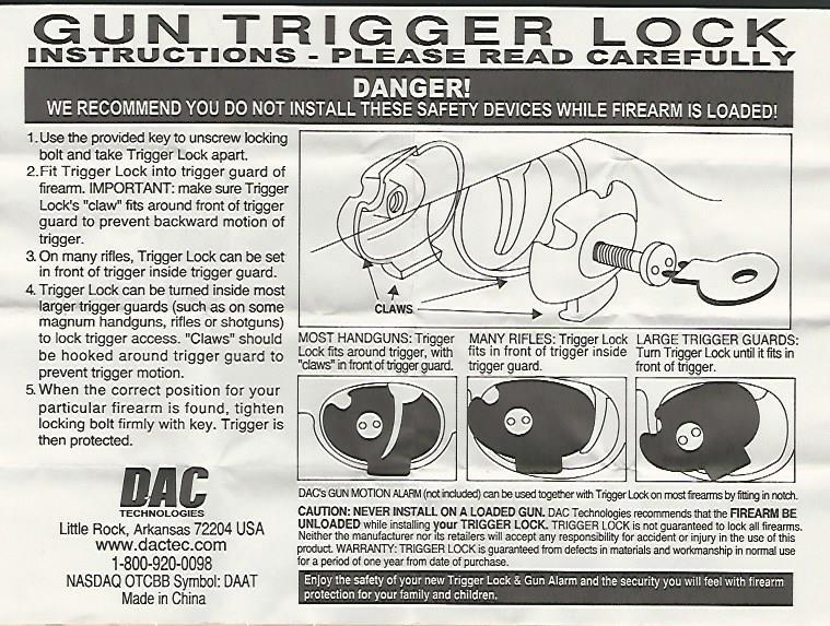 (BULK) DAC TVP095B Trigger Lock -- Available in Bulk Lot Quantities, SHIPS FREE