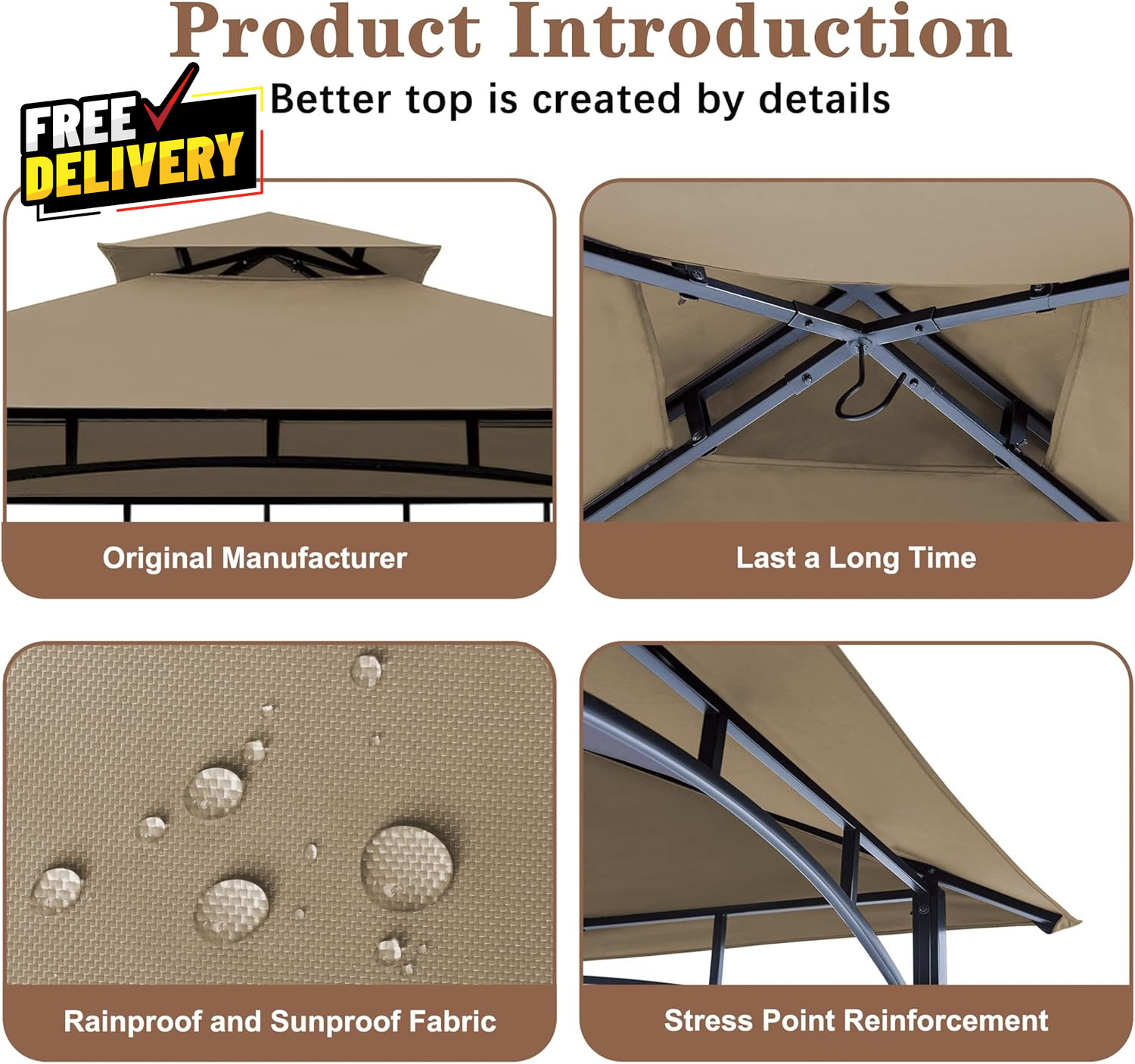 Replacement Canopy Grill BBQ Gazebo Roof Top for Gazebo Model L-GZ238PST-11 Only