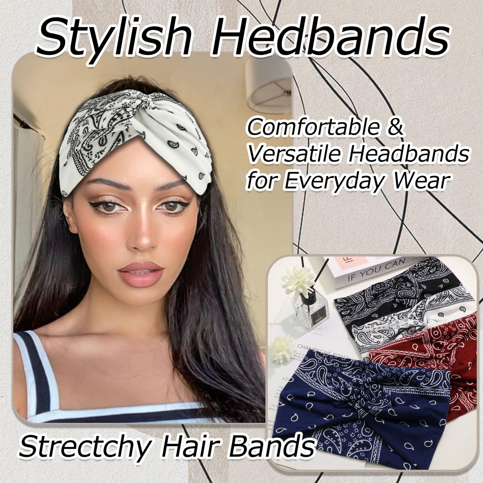 ZUYASEZ 4 Pack Wide Headbands for Women Paisley Twist Hair Bands Stretchy Cro...