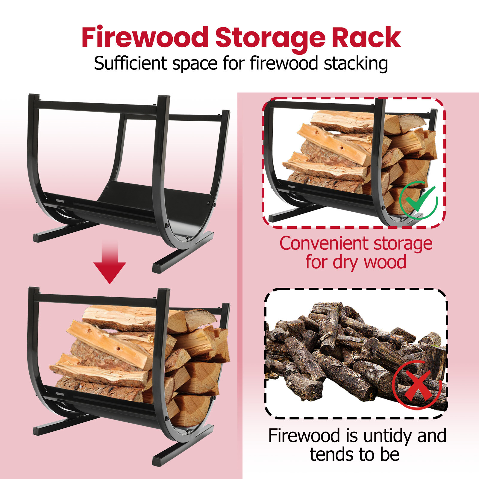 Metal Firewood Rack Log Holder Wood Storage Organiser Stand Fireplace Wood