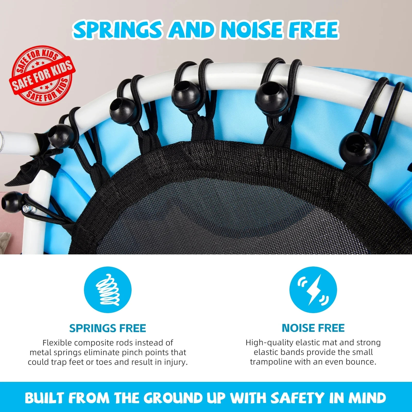 25in Kids Toddler Mini Trampoline with Safety Adjustable Handle Bar