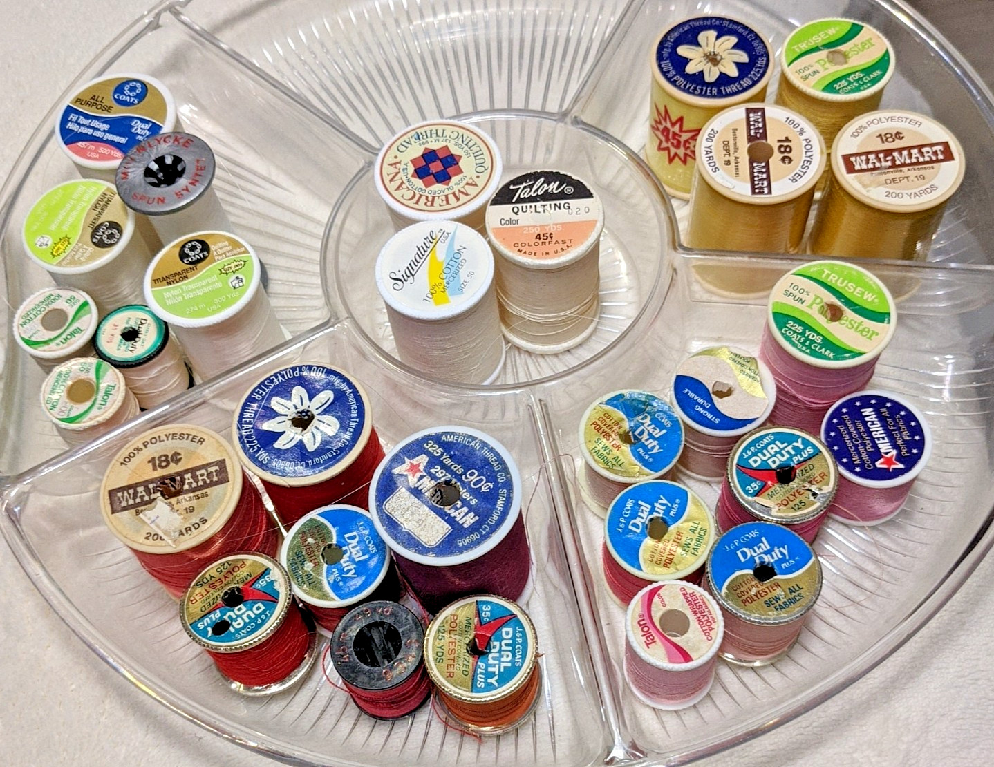 Lot of 50+ Polyester & Cotton Mixed Brand & Colors New & Used Threads