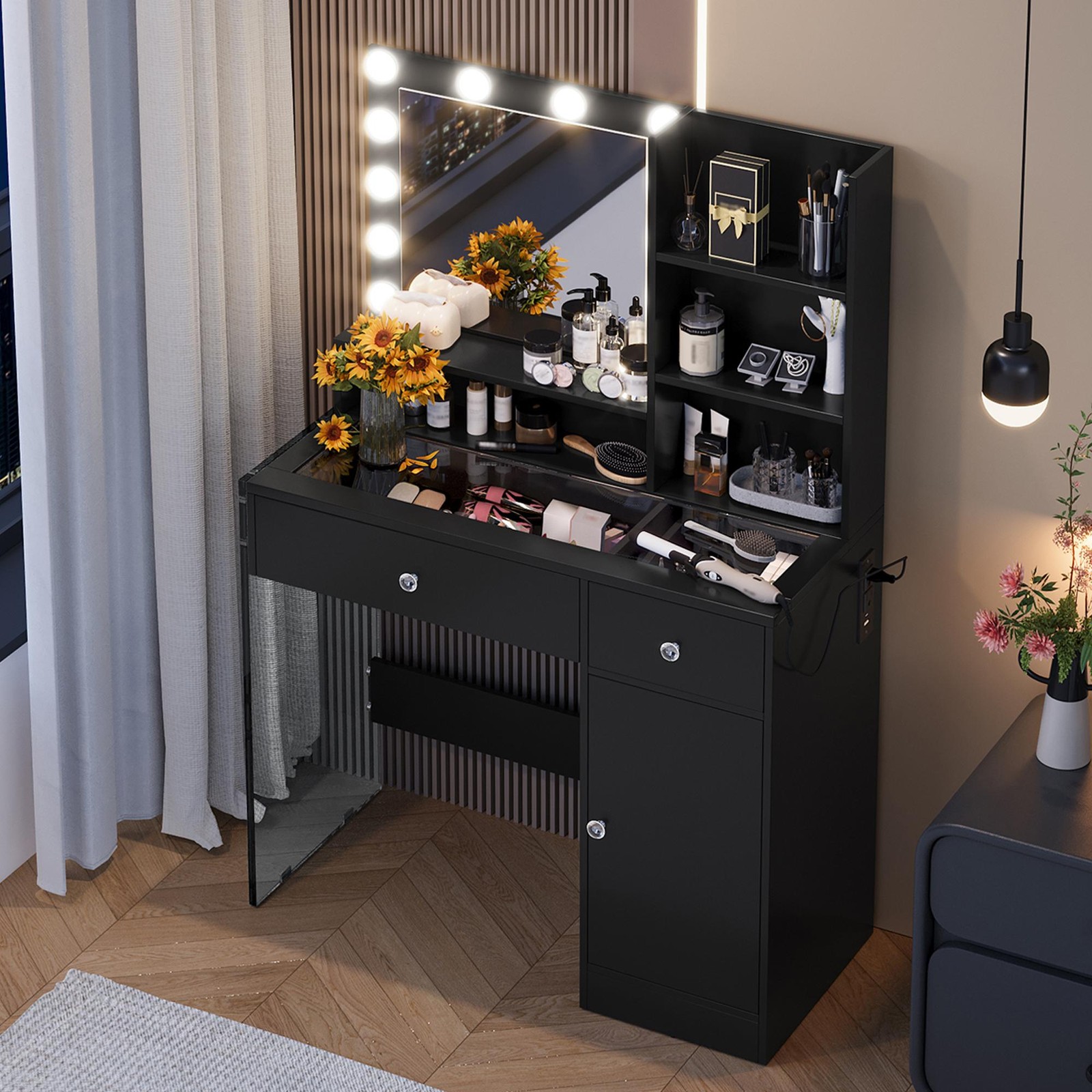 Vinsetto Vanity Desk with Mirror and 3 Lighting Modes, Black