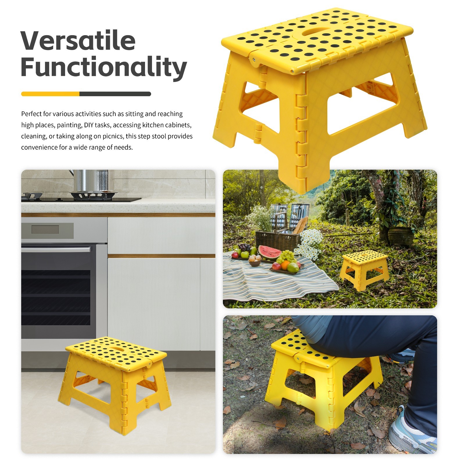 MaxWorks Folding Step Stool - 9" Height 330 lb Capacity - Compact Portable 50969