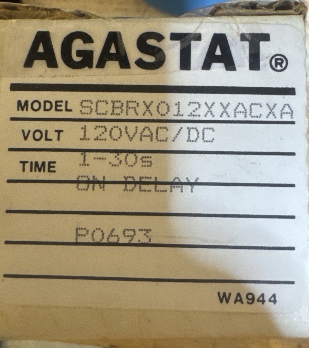 New old stock Agastat SCBRX012XXACXA Time Delay Relay