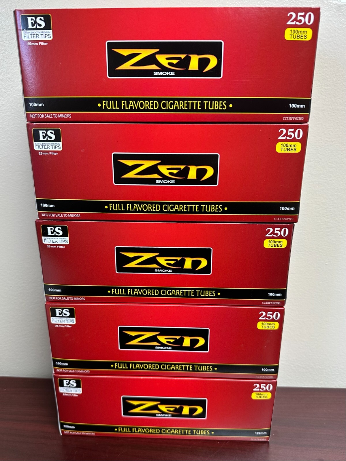 Zen RED 100mm FULL Flavor Cigarette Tubes Regular Size 5 Boxes (250 Count Each)