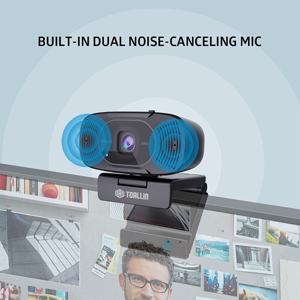 TOALLIN 1080P HD PC Webcam with Privacy cover Built-in dual Noise-canceling mic