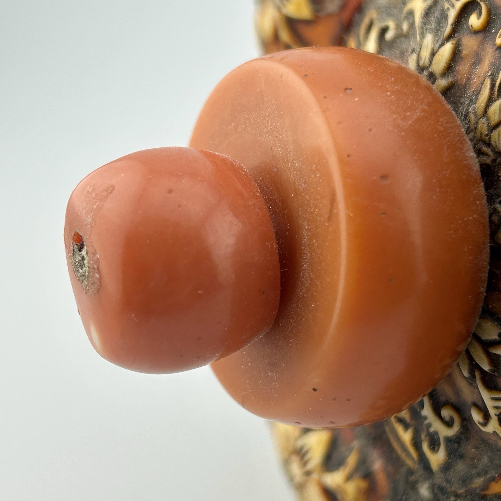 Tibetan Buddhist Prayer Wheel Resin Faux Coral, Bone, & Amber Handheld 1970s VTG