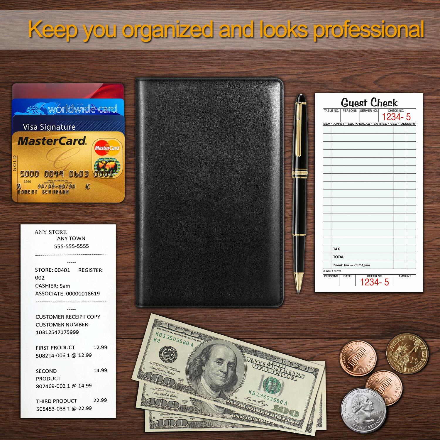 Server Book for Waitress Waiter Organizer Wallet with Zipper Pocket Card Holder