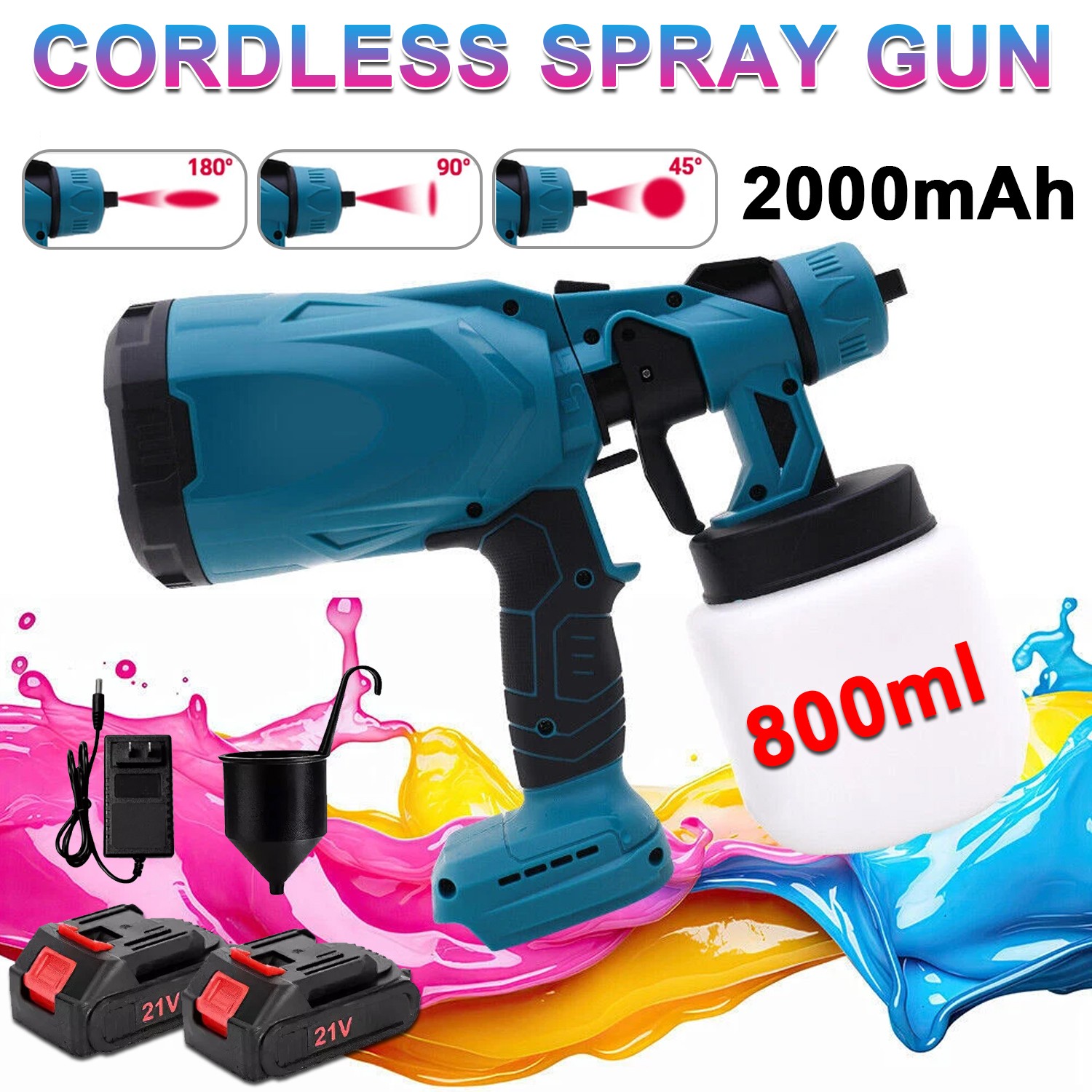 High Pressure Cordless Paint Sprayer Electric Airless HVLP Spray Gun +2 Battery