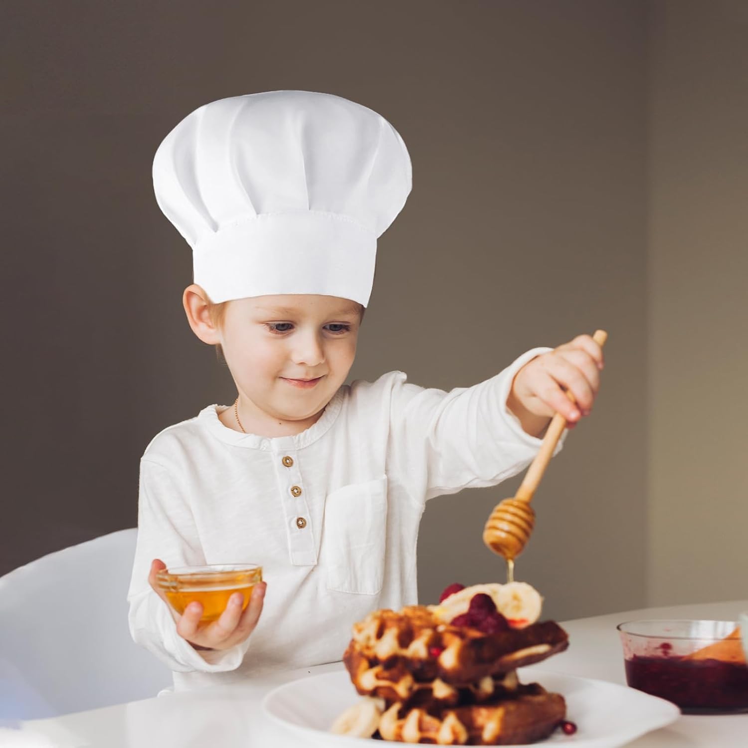 2PCS Kids Chef Hats Adjustable Cotton Cooking Caps for Baking or Parties