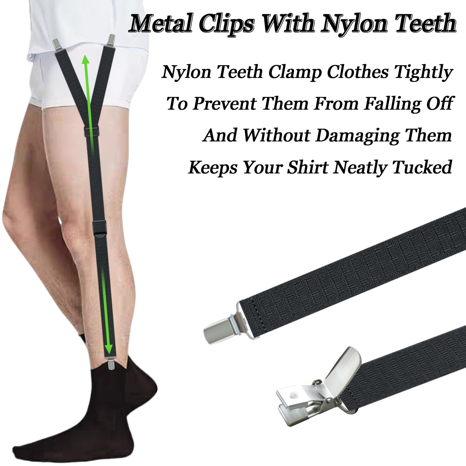 Black Shirt Stays for Men Garters with Non Slip Clips Sock