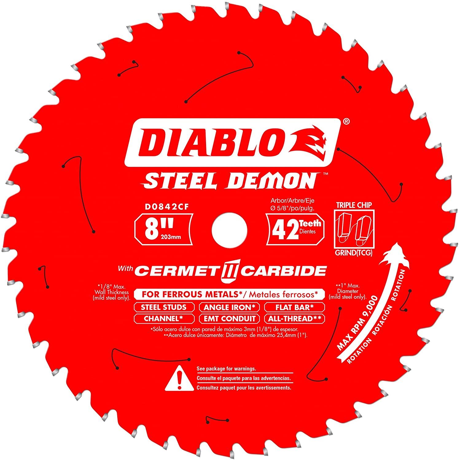 Diablo D0842CF 8" x 42-Teeth Steel Demon™ Cermet II Saw Blade for Thick Metal