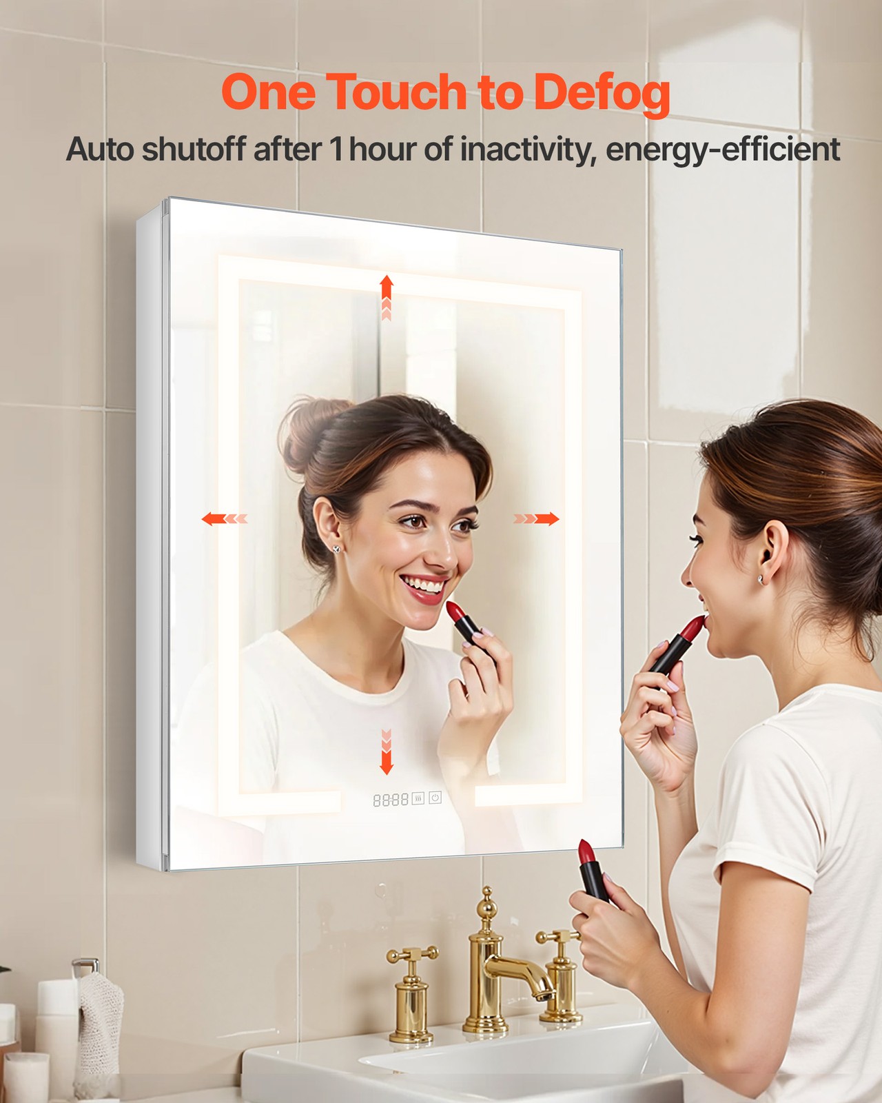 VEVOR Lighted Medicine Cabinet with HD Mirror 24 x 30 in Recessed or Wall Mount