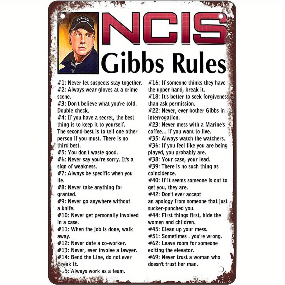 Gibbs' 69 Rules Vintage Tin Metal Signs Home Décor 8x12 Retro Wall for Garage,Be