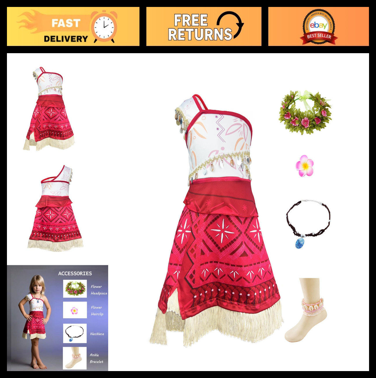 Girls' Princess Dress Up Costume - Ocean Adventure Party Outfit with Accessories