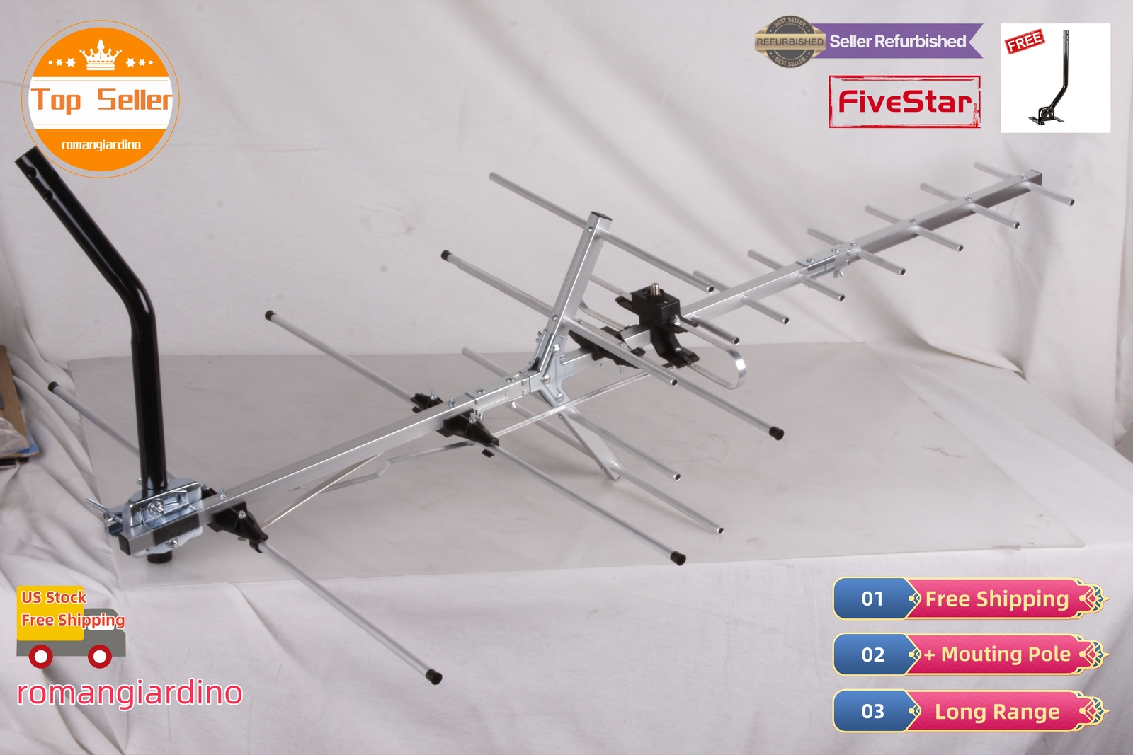 Yagi Outdoor TV Antenna 250 Mile for Strong, Weatherproof VHF UHF FM Pole