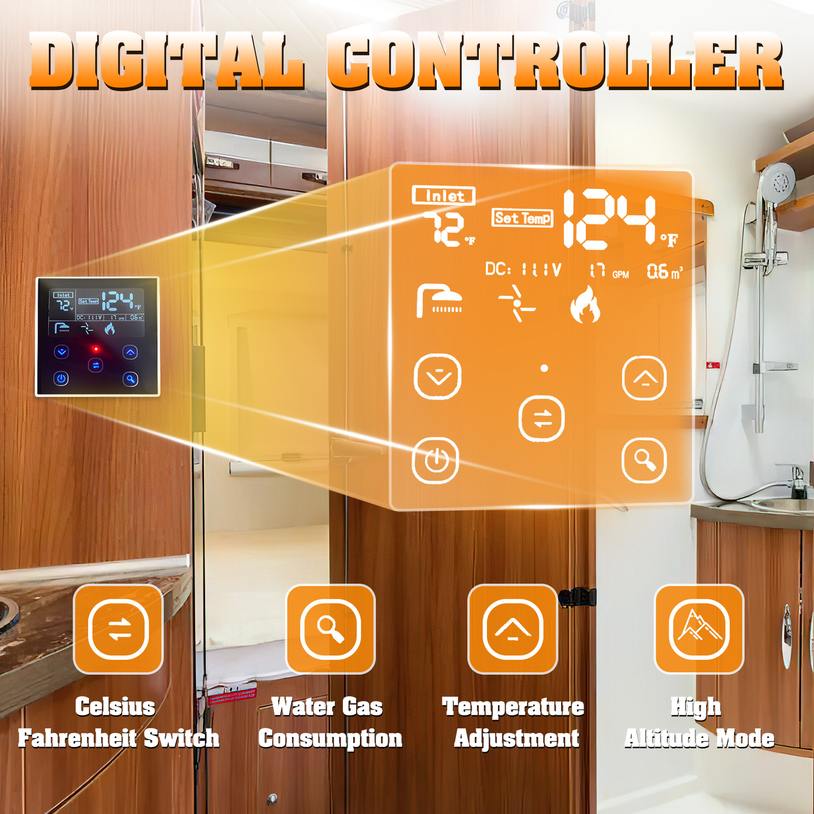 TCFUNDY RV Tankless Water Heater Propane Gas 2.6GPM 65000BTU with Controller