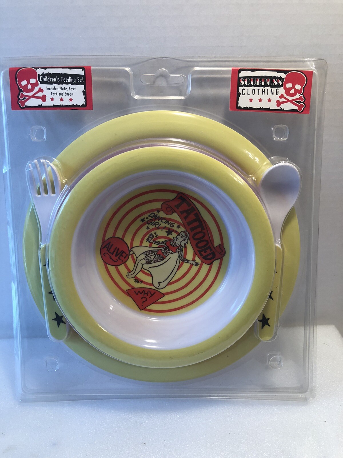 SourPuss Clothing Children's Feeding Set Plate Bowl Cutlery Kids Tattoo