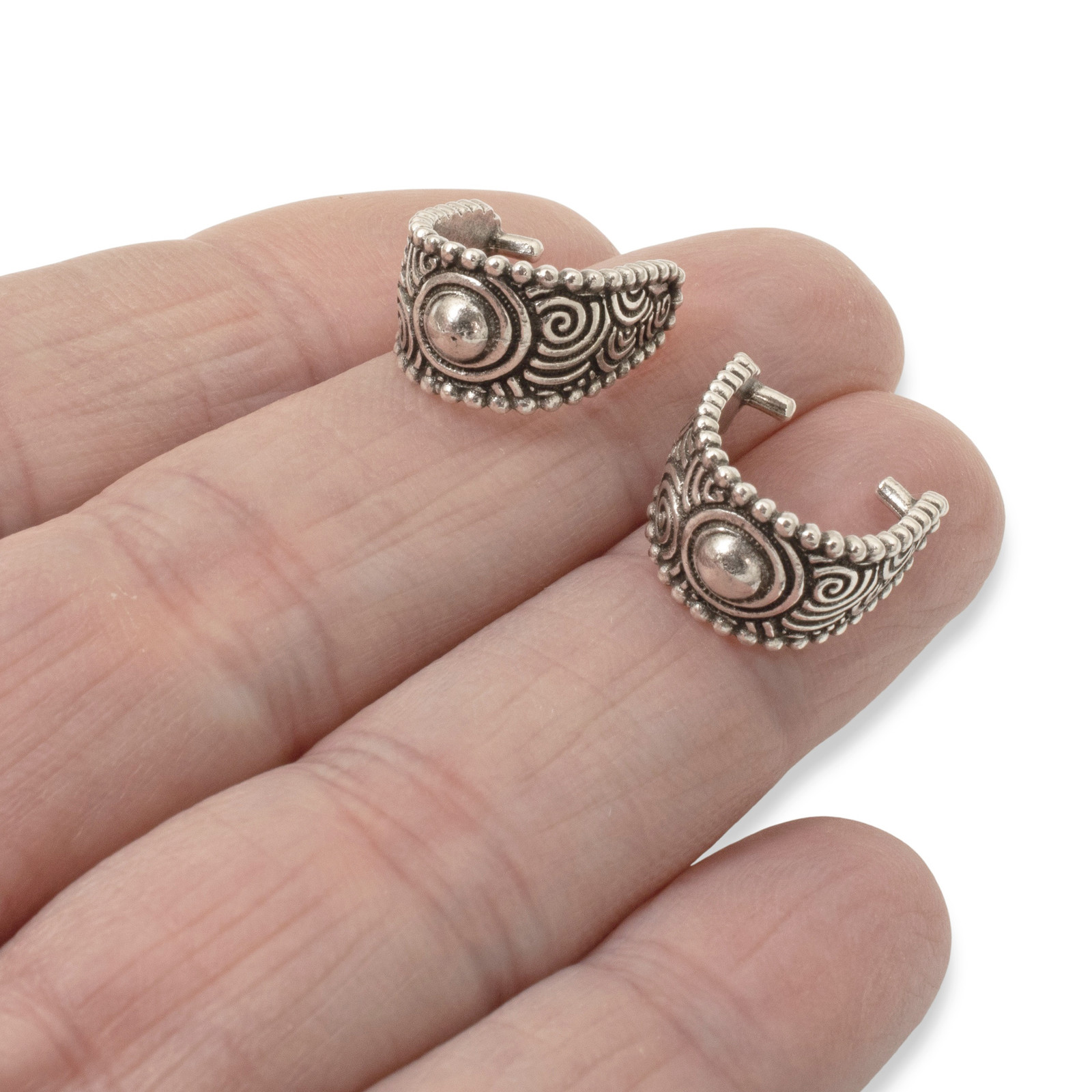 4 Large Spiral Pinch Bails, Antique Silver Pendant Holders, User-Friendly