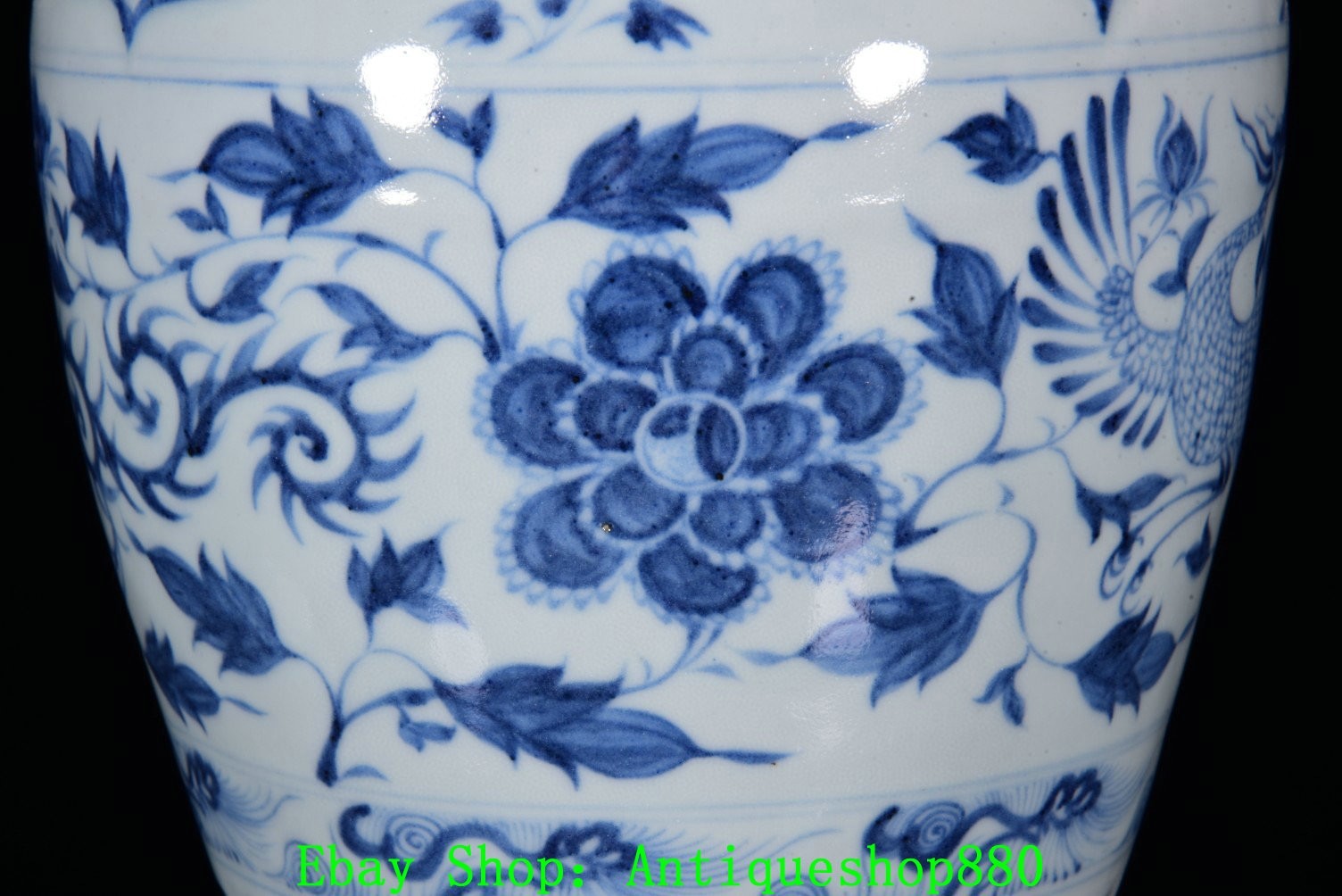 15''Yuan Dynasty Blue White Porcelain Phoenix Peony Flower Bottle Vase Pair