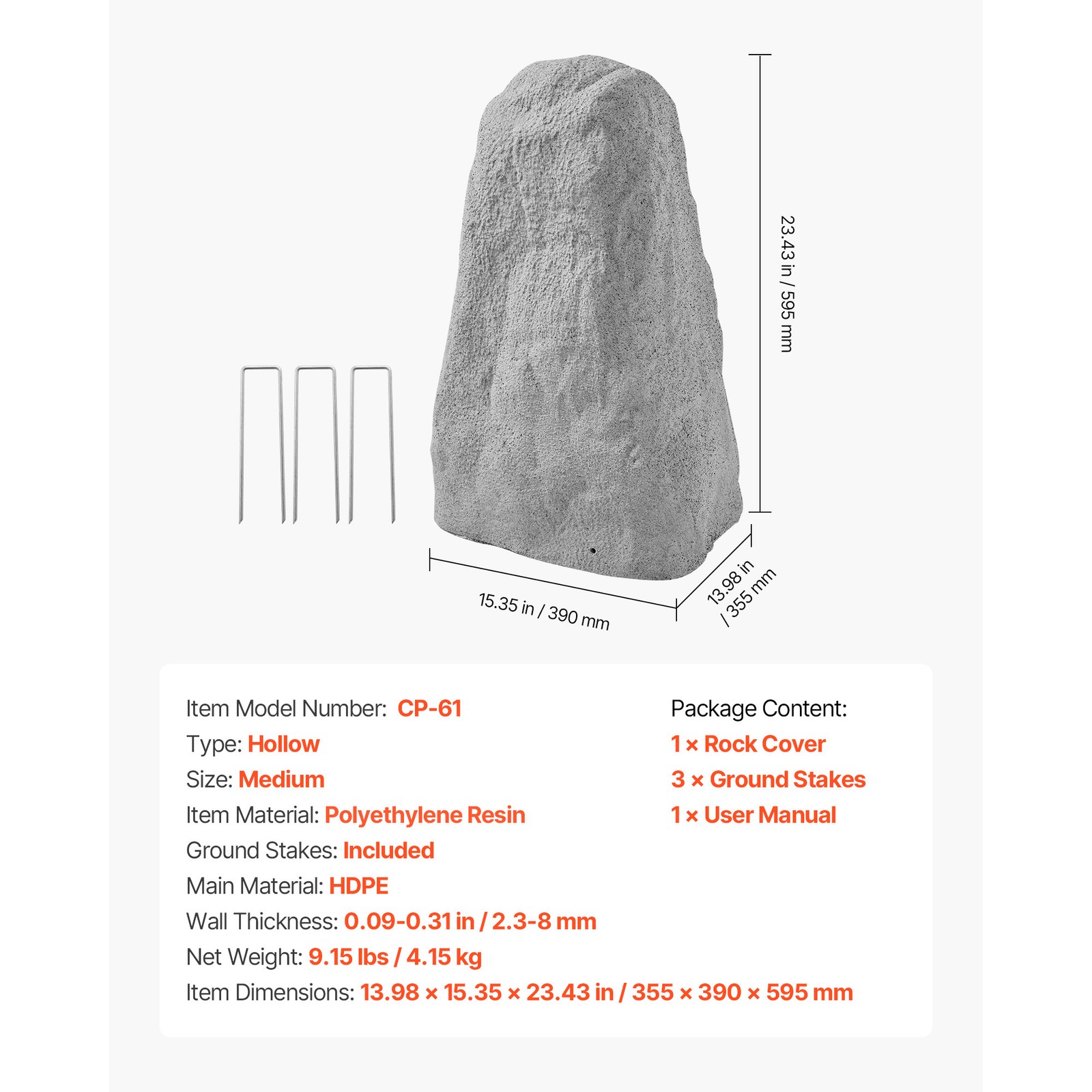 Uimoso Faux Landscape Rock Well Pump Cover Artificial Boulder Grey M