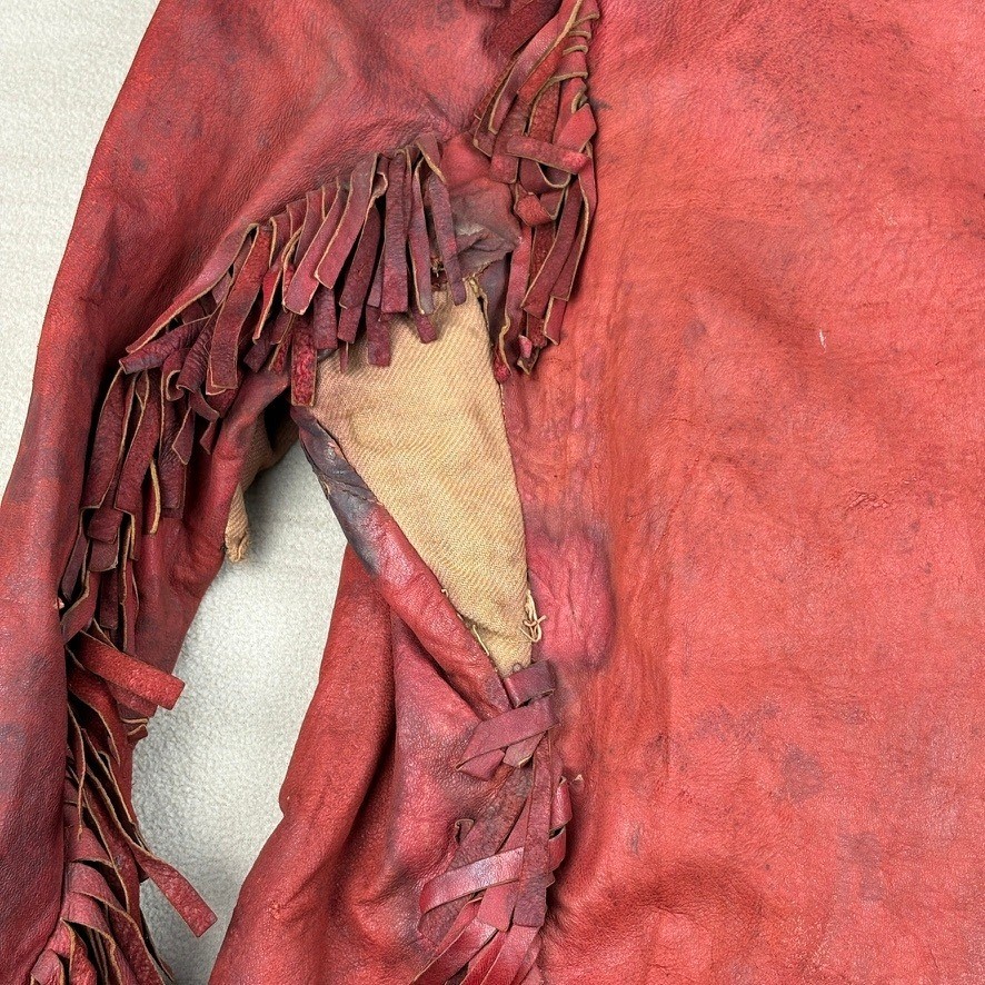 1880 - 1920 Handmade Red Leather Beaded Ceremonial Coat Native American Western