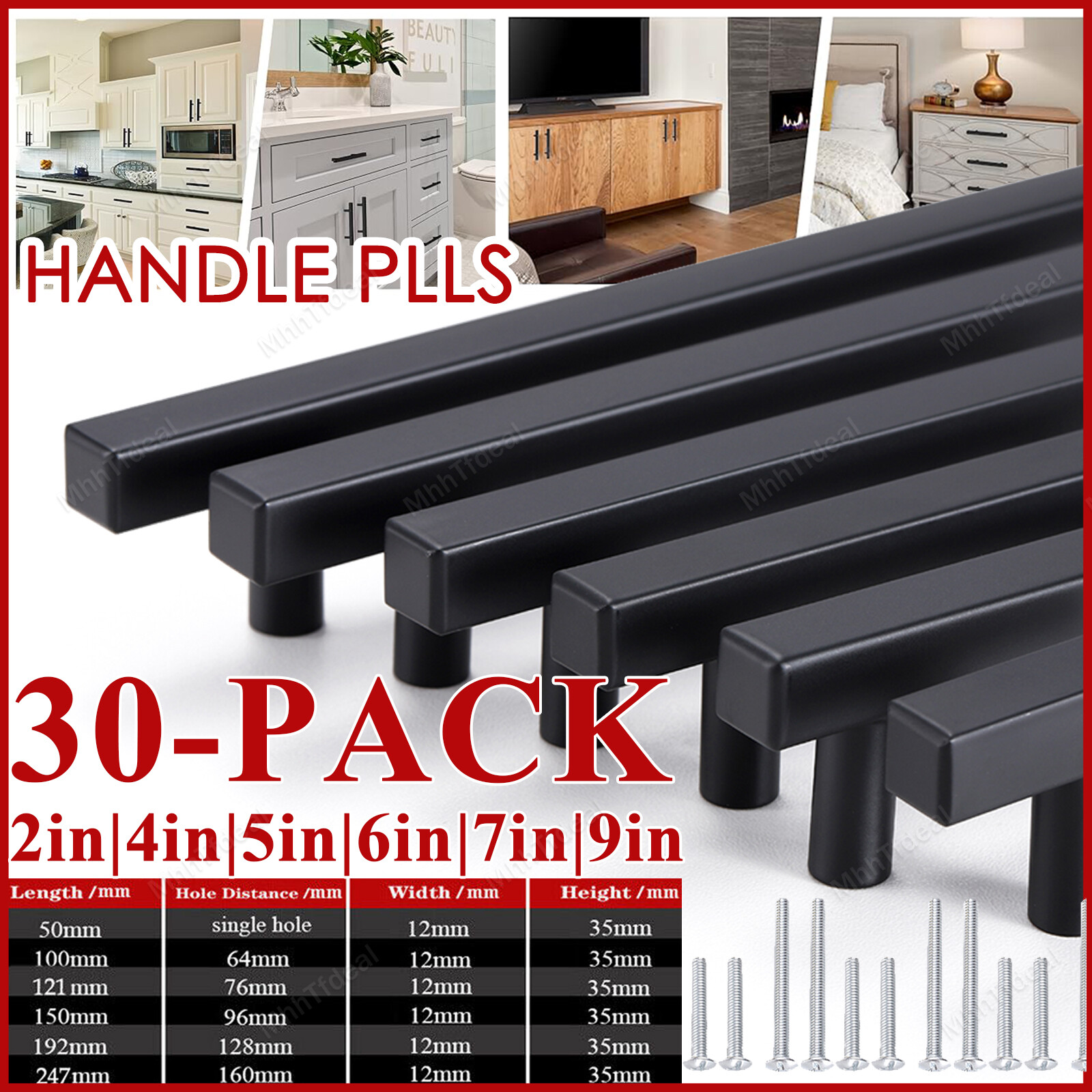 30Pack Matte Black Kitchen Cabinet Pulls Stainless Steel Drawer T Bar Handles US