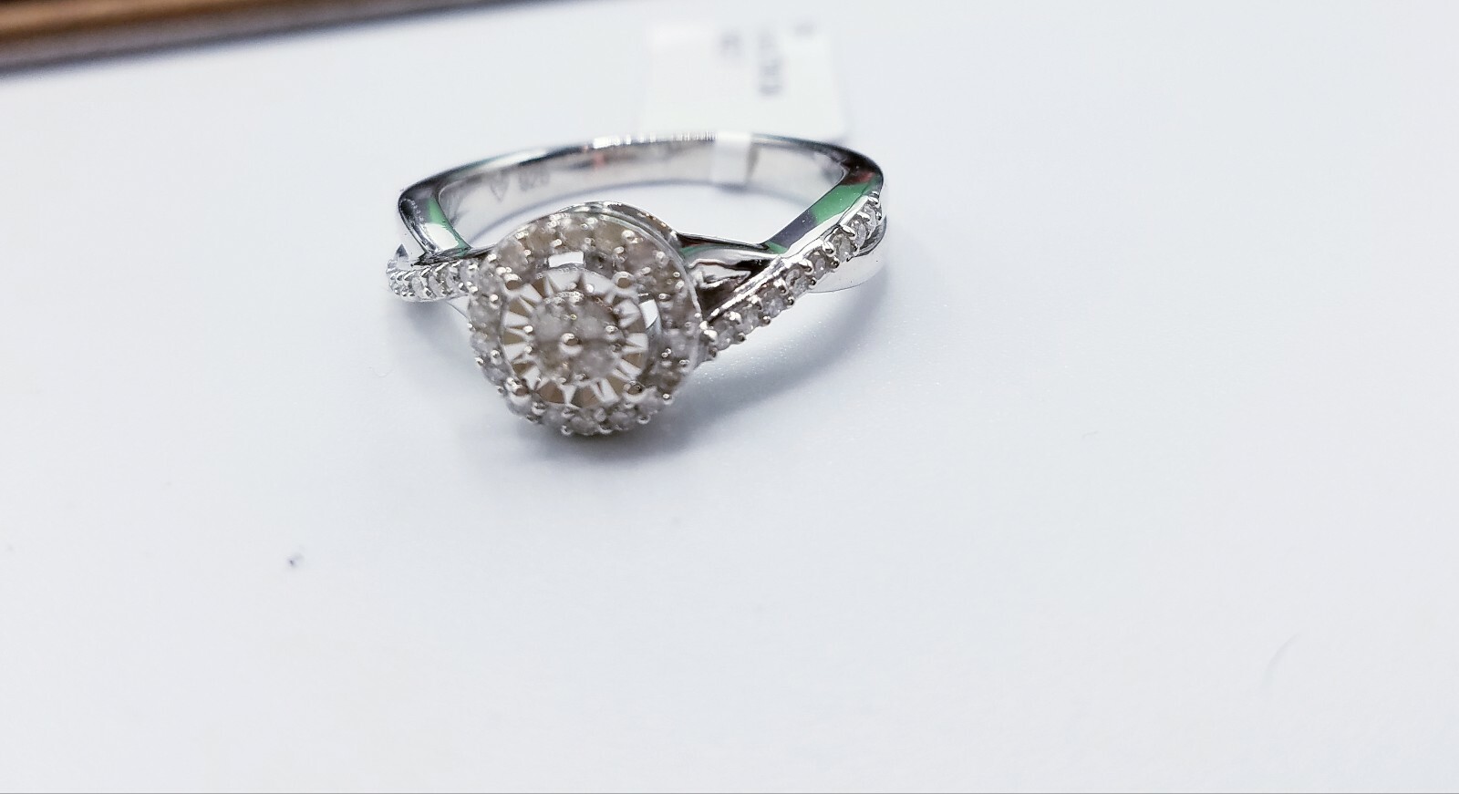 Genuine Diamond Ring sterling silver 0.25ctw promise/ engagement ring halo clust