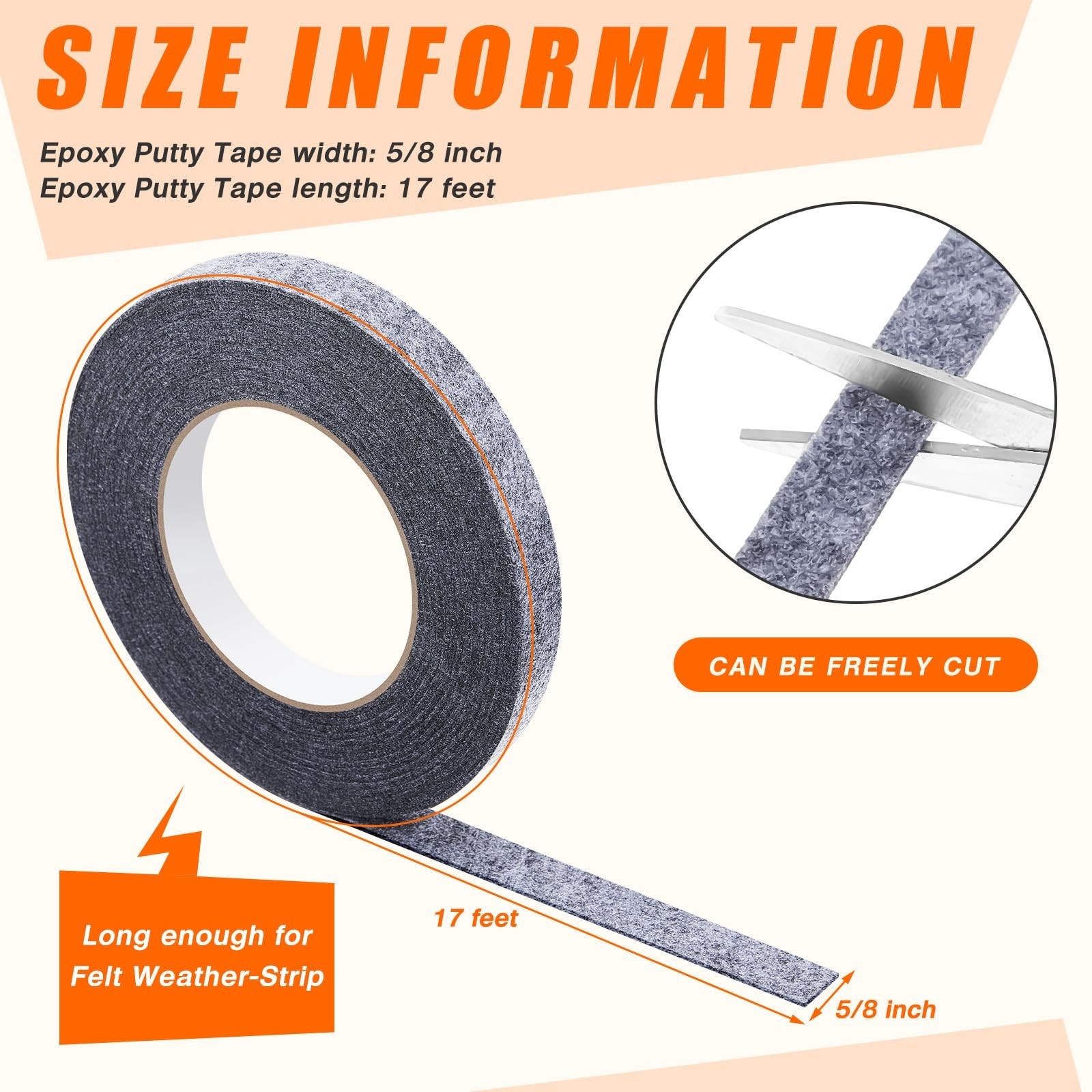 Buryeah 2 Rolls 5/8 Inch x 17 ft Multipurpose Felt Weatherstrip Seal Felt Str...