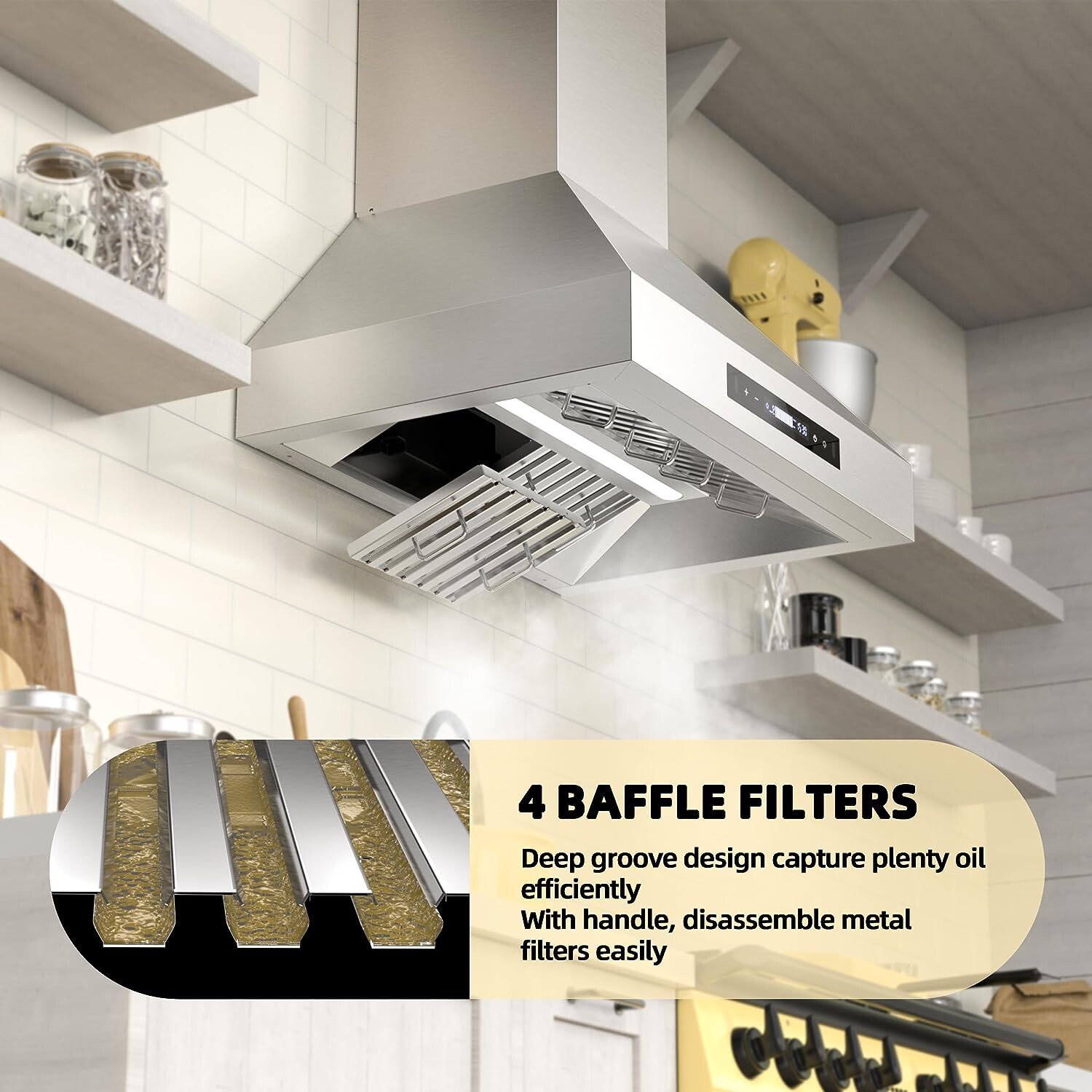 30inch Wall Mount Kitchen Range Hood Stainless Steel 900CFM 9Speed Touch Control