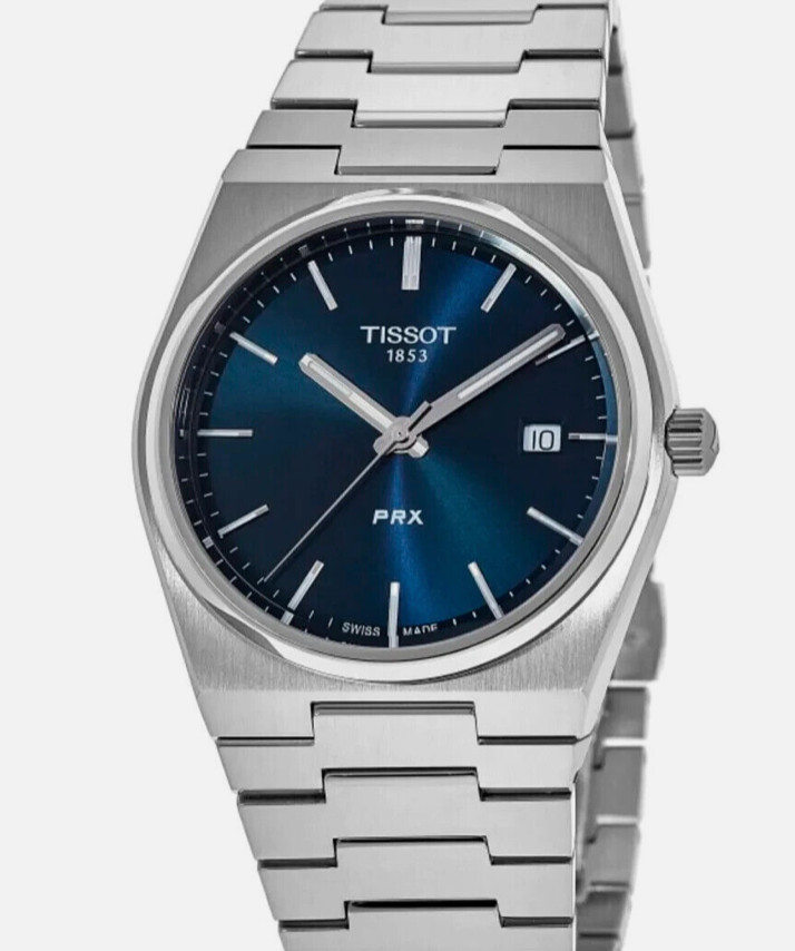 Tissot PRX T137.410.11.041.00 Swiss Quartz Date Watch Blue Dial Box & Papers