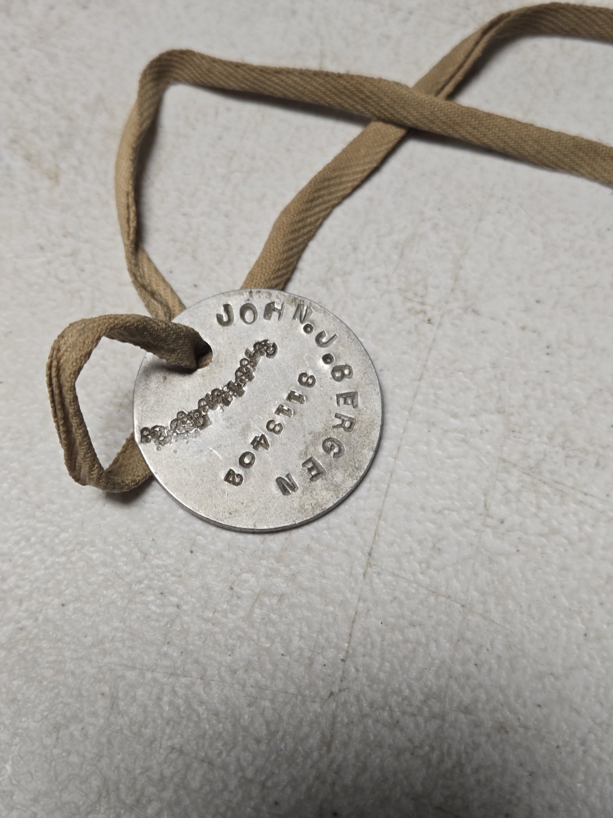 Important Old Rare John J Bergen Pottsville PA WWI WWII US Soldier ID dog tag