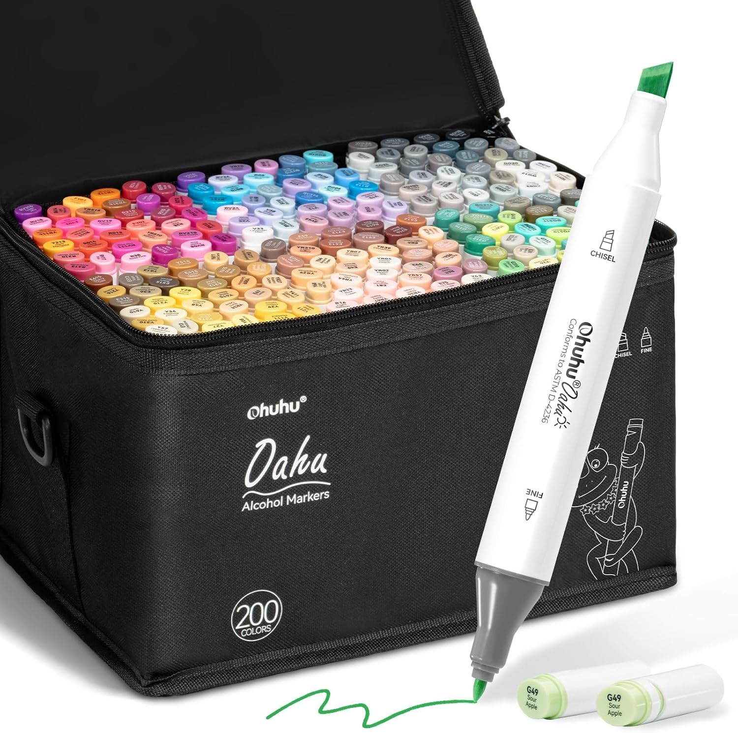 Ohuhu Alcohol Markers 200 Colors - Chisel & Fine Dual Tip Art Drawing Marker Set