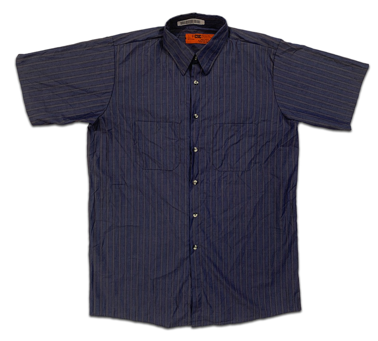 Red Kap CSC Industrial Stripe 2 Pocket Work Shirt Poplin Work Uniform Navy /Gray