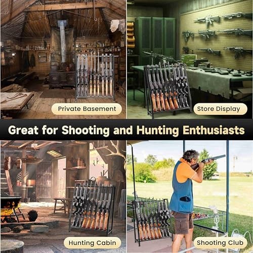 Heavy Duty Gun Rack Stand for 9 Long Rifles - Adjustable Vertical Storage Organi