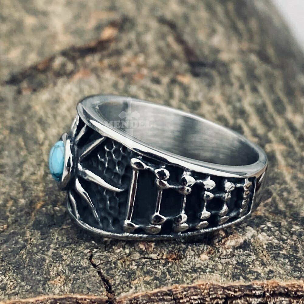 MENDEL Mens Sun Turquoise Biker Band Ring Stainless Steel Size 7 8 9 10 11 12-15