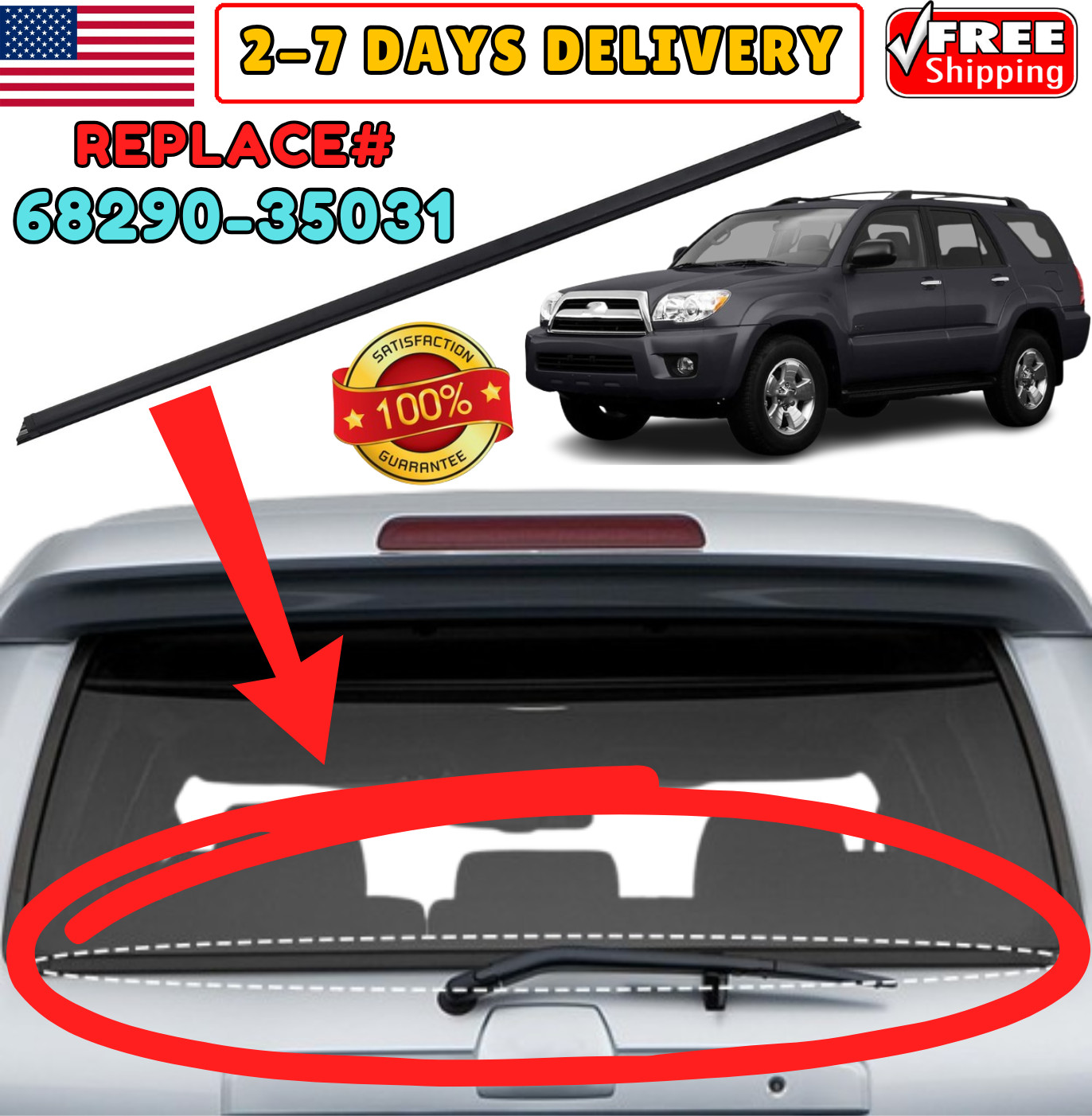 For Toyota 4Runner Hatch Rear Door Glass Outside Weatherstrip Liftgate Trim Seal