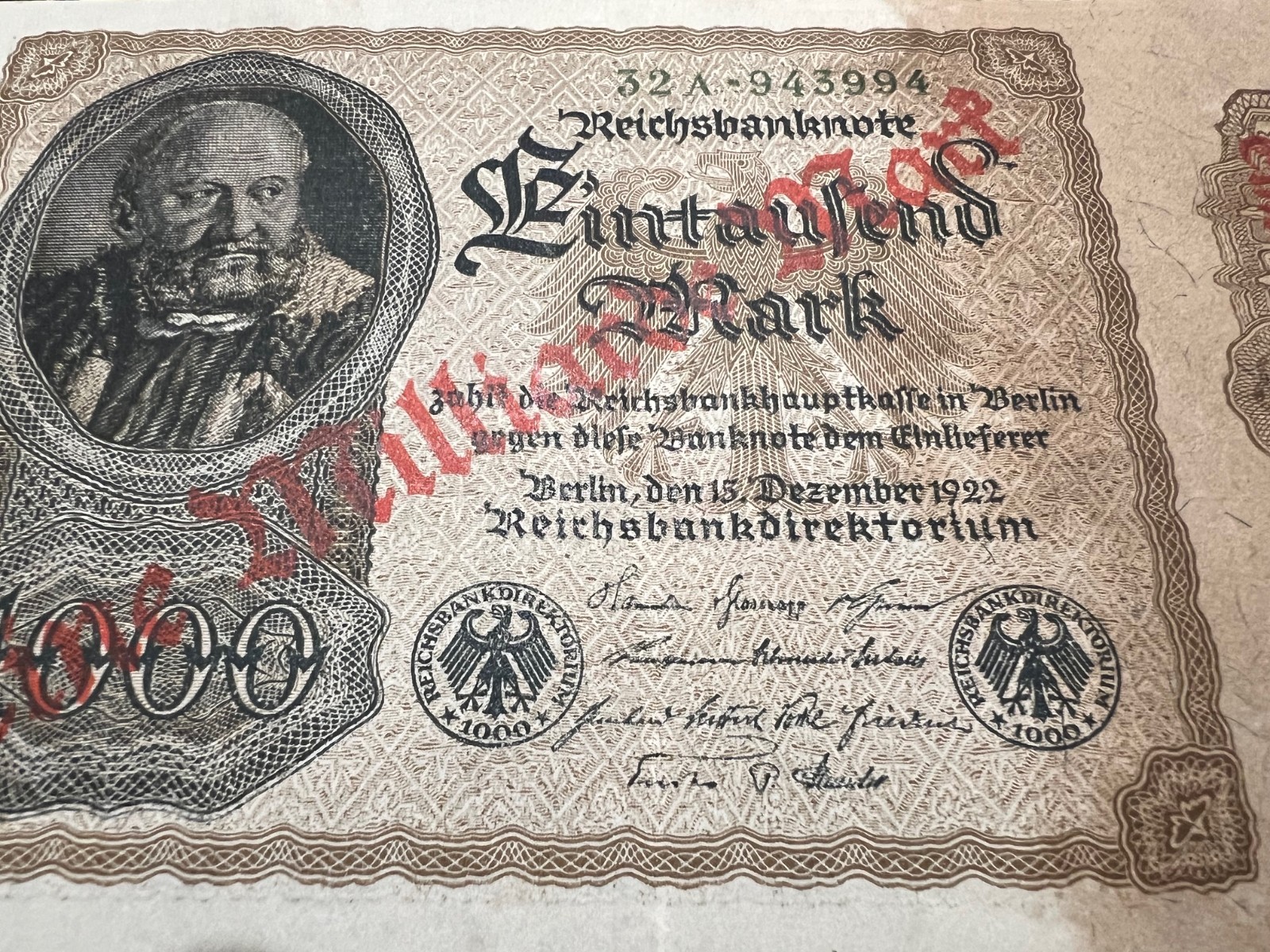 1922 German 1 Billion Mark Banknote WW1 Military Inflation Fascist Hitler Nazi
