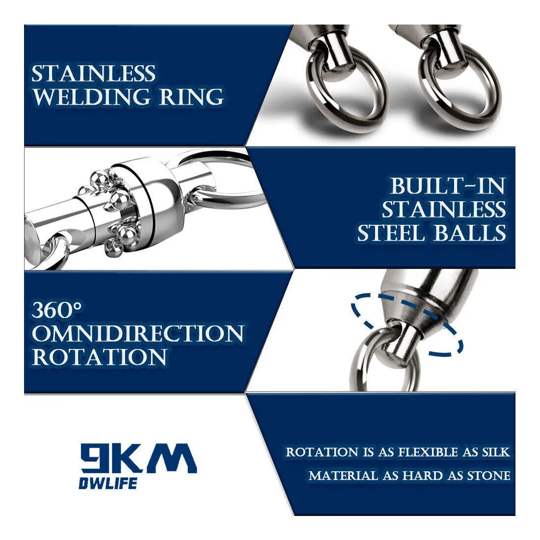 Black Fishing Ball Bearing Swivel Solid Rings Stainless 0/1/2/3/4/5/6/7/8/9/10#