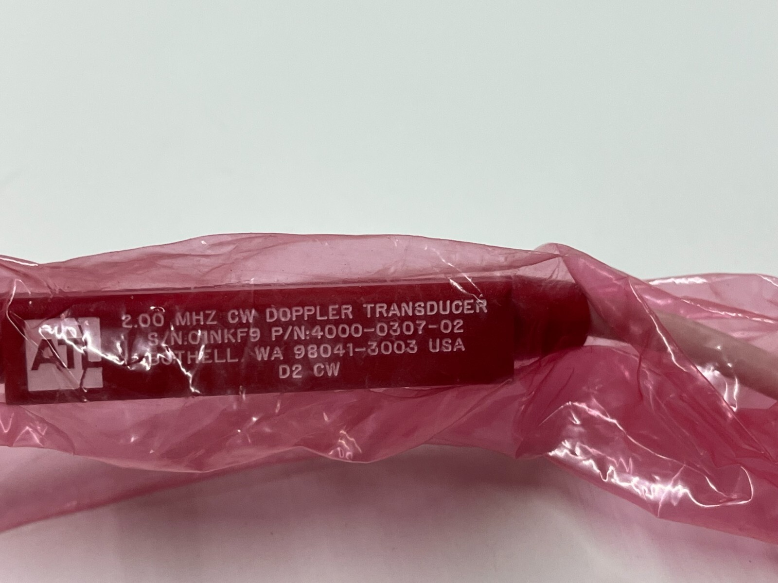 ATL 2.0 MHz CW Ultrasound Transducer Probe Model 4000-0307-02