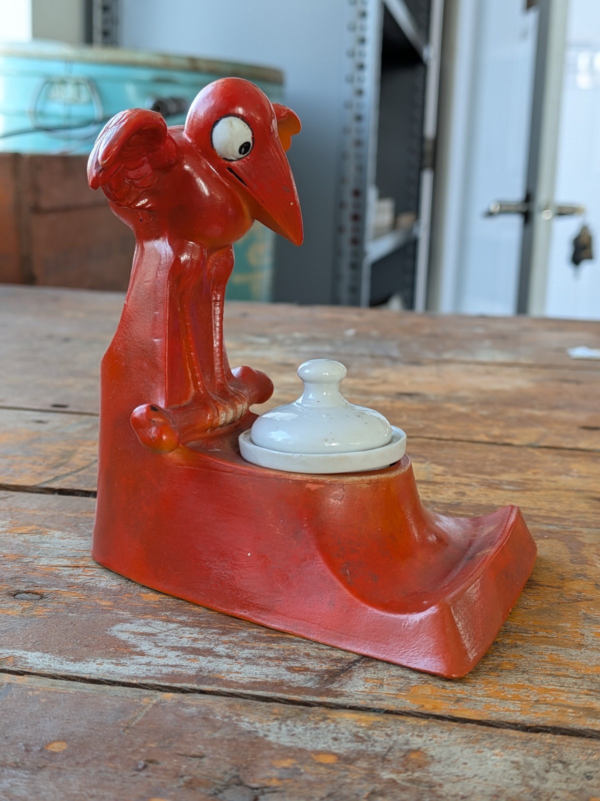 ***RARE*** Schafer Vater Vintage Halloween Red Crow w/Large Bone Ink Well Stand