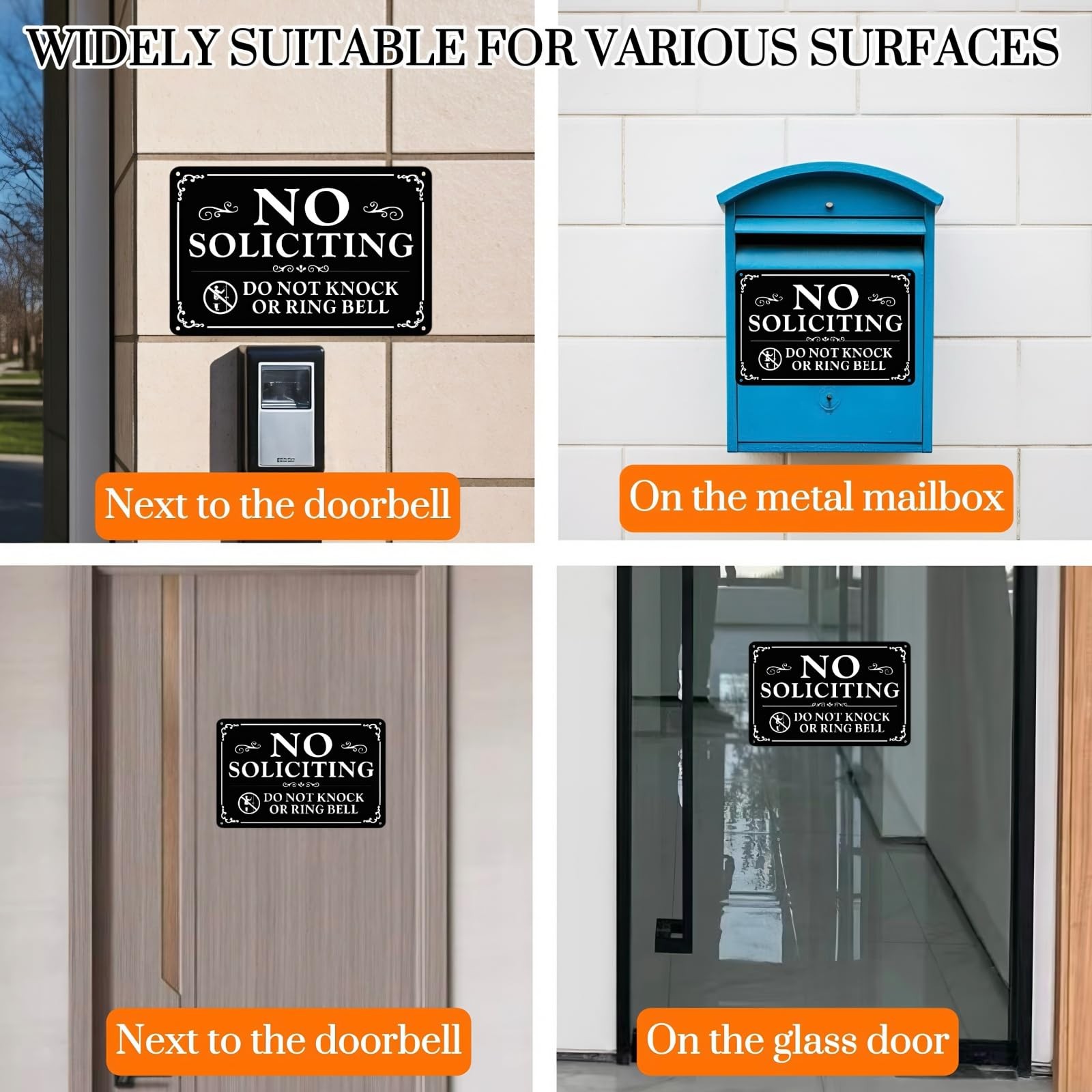 2 Pack No Soliciting Sign for Front Door,9 X 6 Inches Self-Adhesive No Solicitin