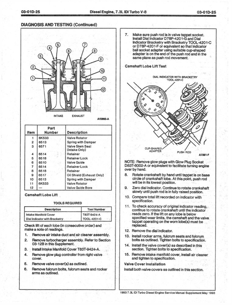 1993 Ford Truck 7.3L IDI Turbo Diesel Engine Service Repair Manual Supplement