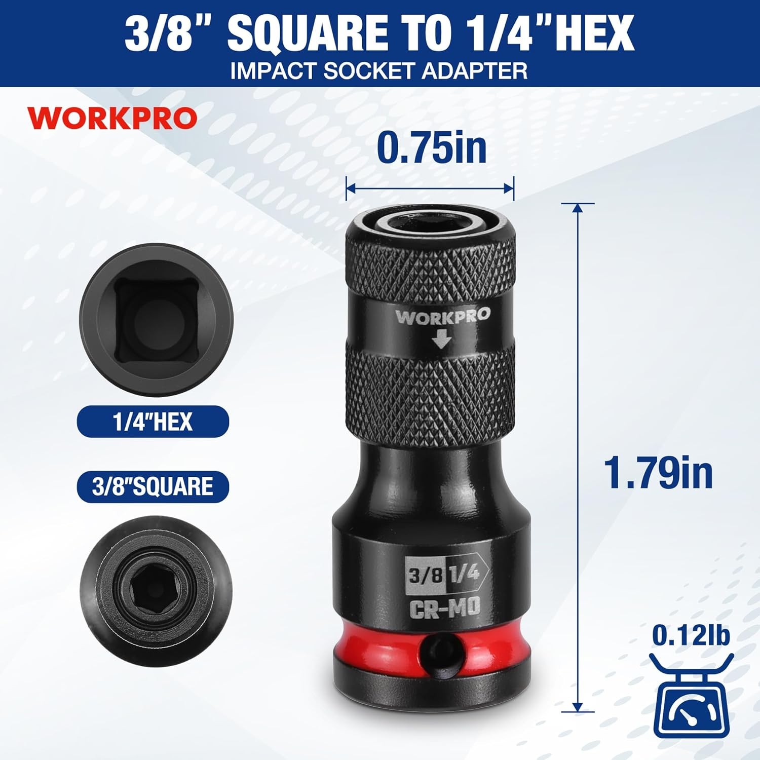 WORKPRO 3/8" Square to 1/4-in Hex Quick Release Bit Holder Impact Socket Adapter