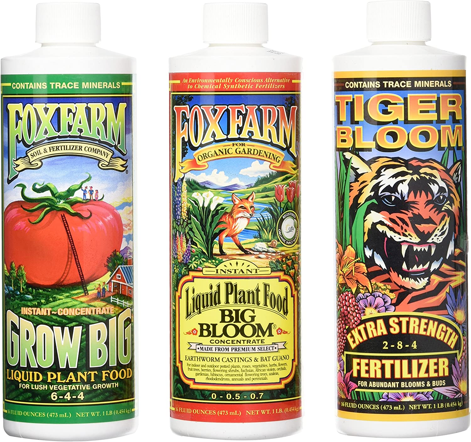 Fox Farm Liquid Nutrient Trio Soil Formula Big Bloom Grow Big Tiger Bloom 3Pack