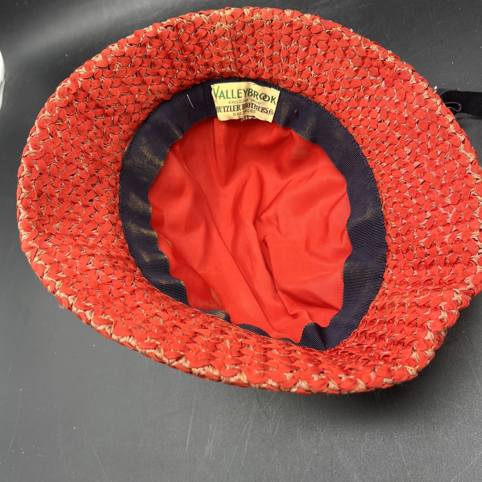 Hutzler Brothers Co. Baltimore Vintage Hat Women’s Red w/ Black Ribbon size 21.5