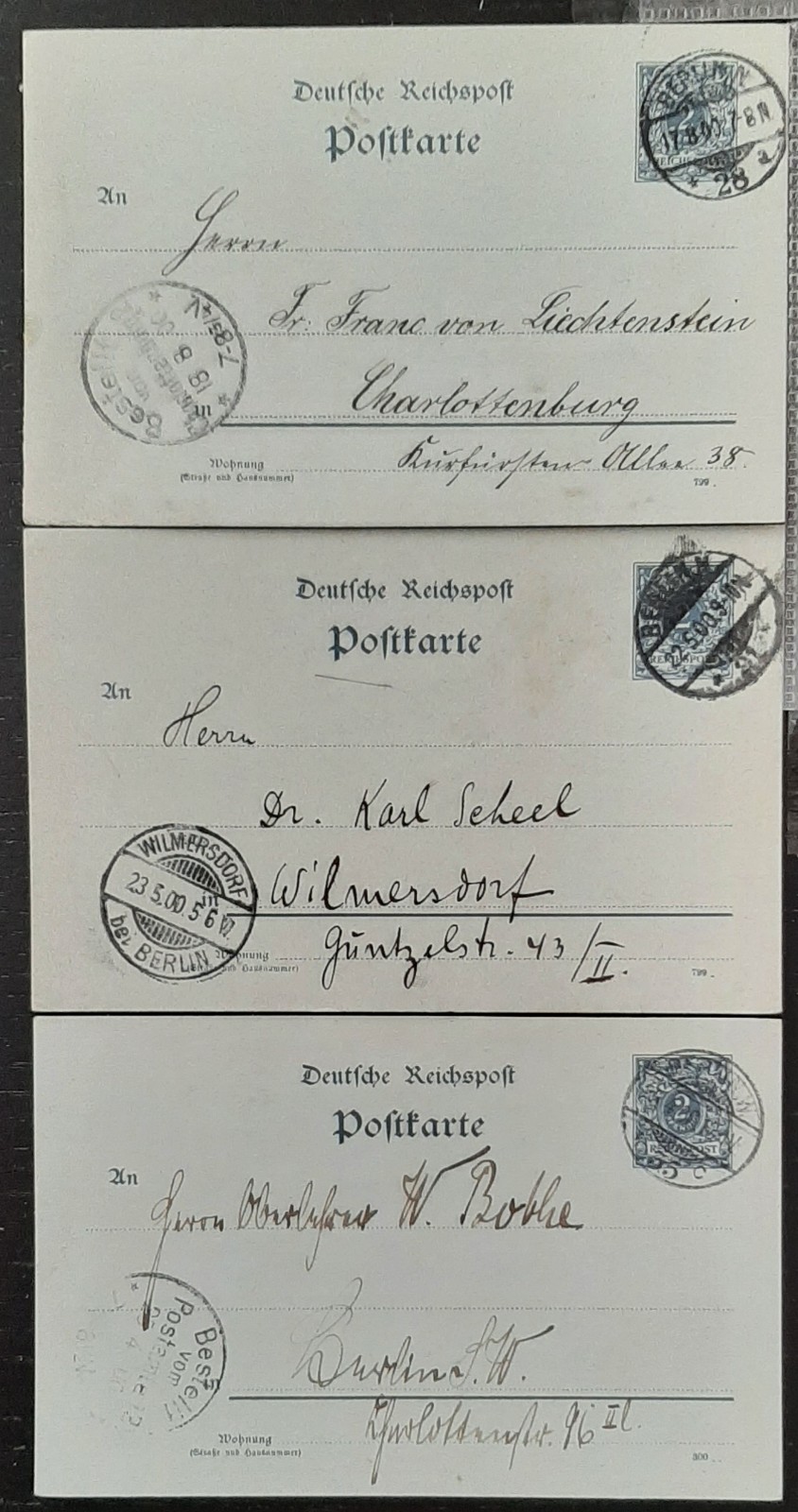 y(GER-857) GERMANY 1900 REICHPOST 2pf postal postcard used (3) different cards